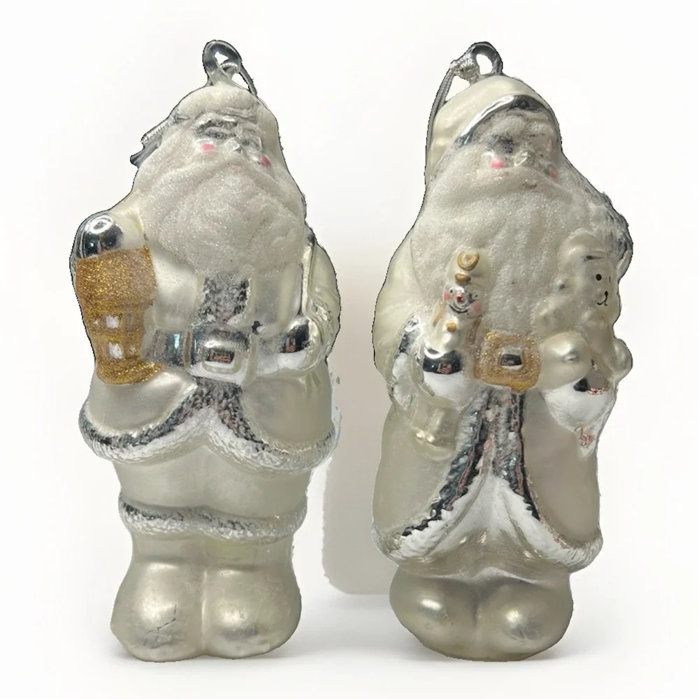 Vintage Department 56 Handblown Glass Santa Ornaments Large 7-8